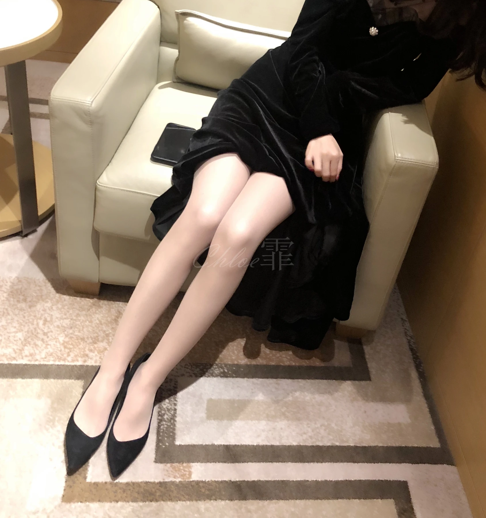 NO.011 朗豪酒店气质知性蕾丝连衣裙肉s黑高跟 - 2预览